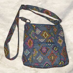 Vera Bradley Blue Crossbody Bag with Geometric Pattern and Adjustable Strap